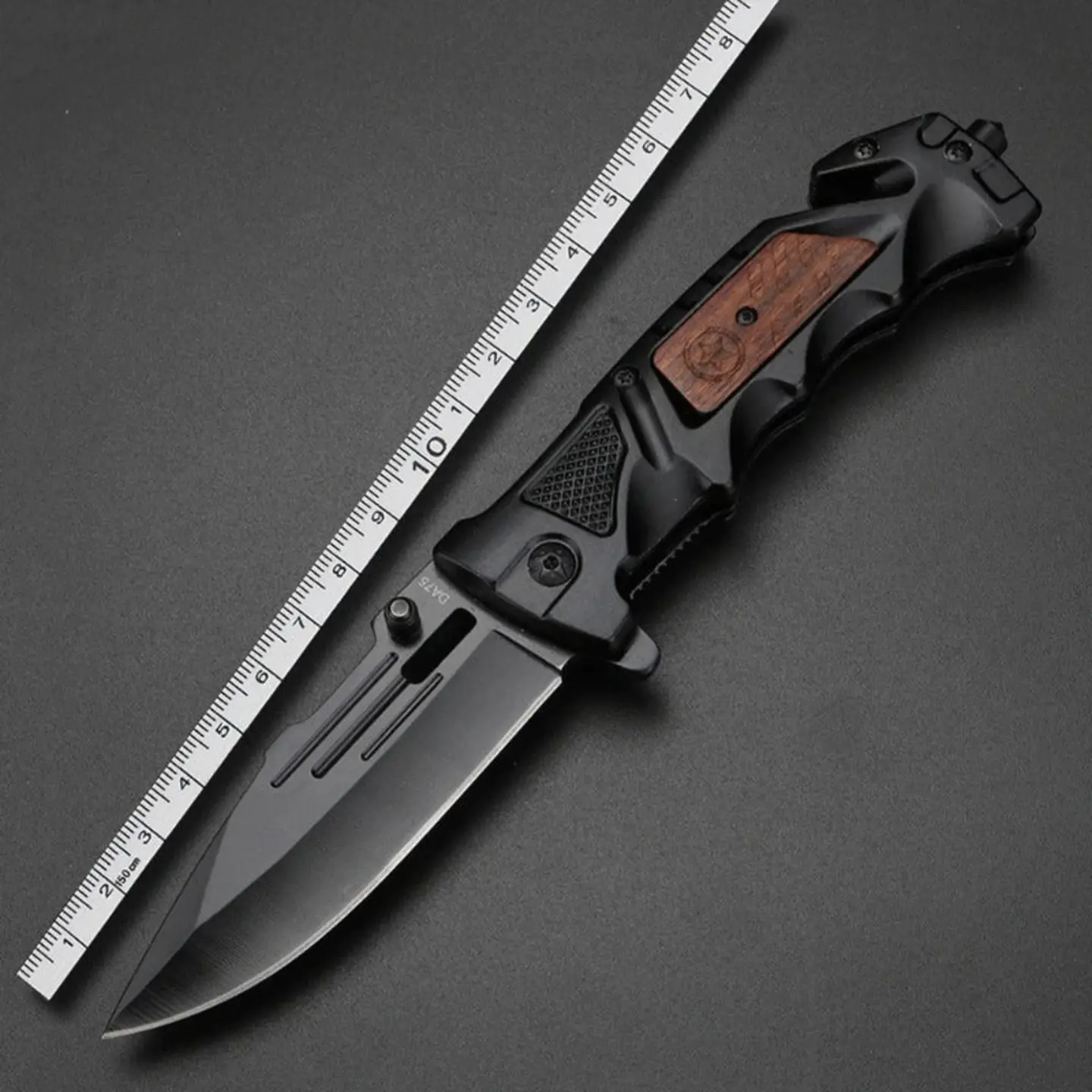 Black rope folding knife