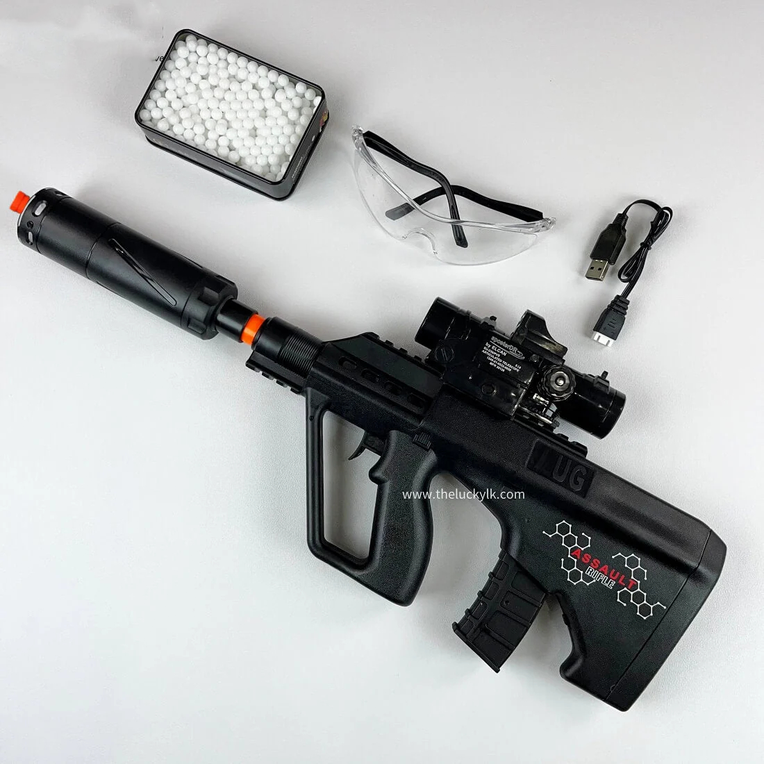Mini Aug Gel Blaster With 7 Colors of Lighted Silencer Recommended Age Range: 10-15 Years