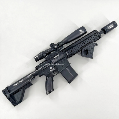 Exquisite Engraving HK417 Gel Blaster High Rate of Fire  Smooth Shooting With 7 Colors of Lighted Silencer