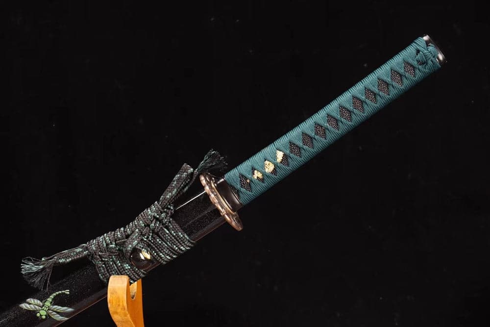 Hand Forged Japanese Samurai Katana Dragonfly Specialty leaf pattern burnishing blade