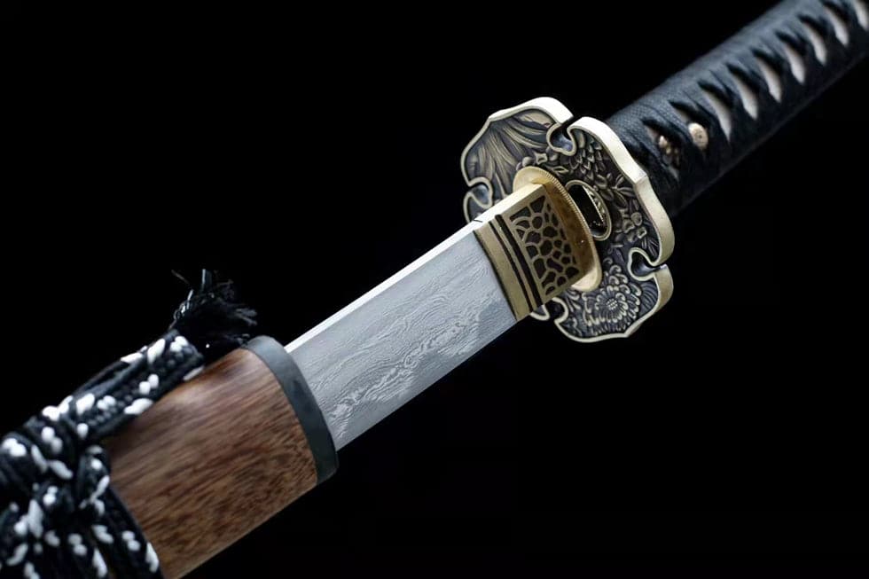Hand Forged Japanese Samurai Katana Qi Gan Pattern Steel Wooden color