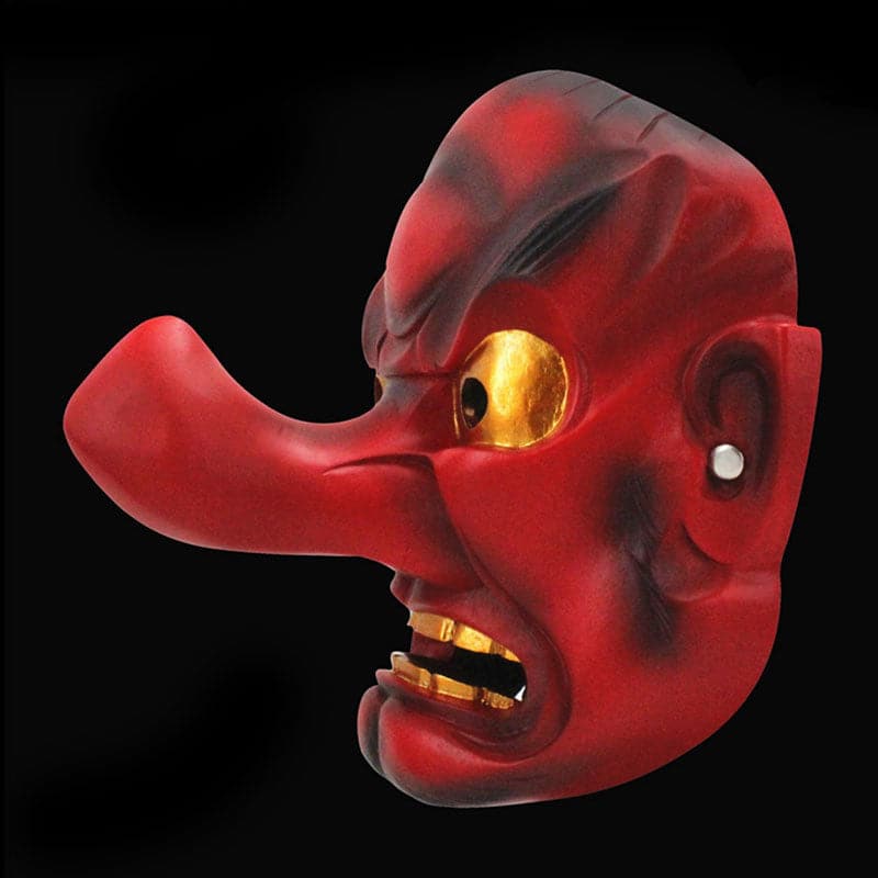 Hand-Made Japanese Hannya Red Tengu Resin Oni Mask
