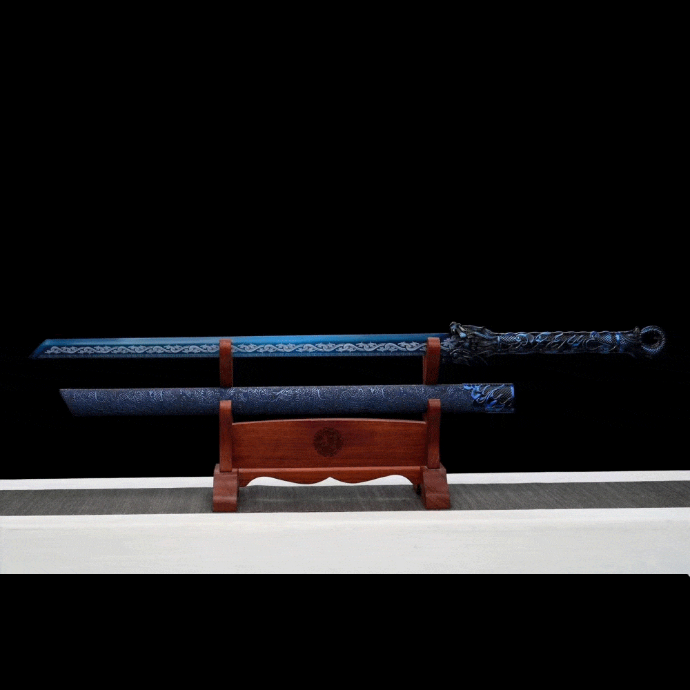 Handmade Dragon Flame Battle Blade Chinese Sword With Blue Blade