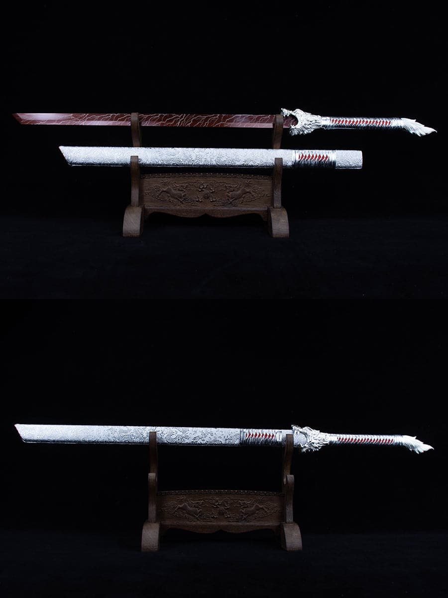 Handmade High Carbon Steel Inferno Thunderwolf  Chinese Sword With Red Blade