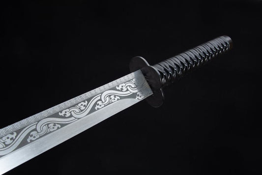 Handmade High Manganese Steel Ink Dragon Chinese Sword With black Sheath